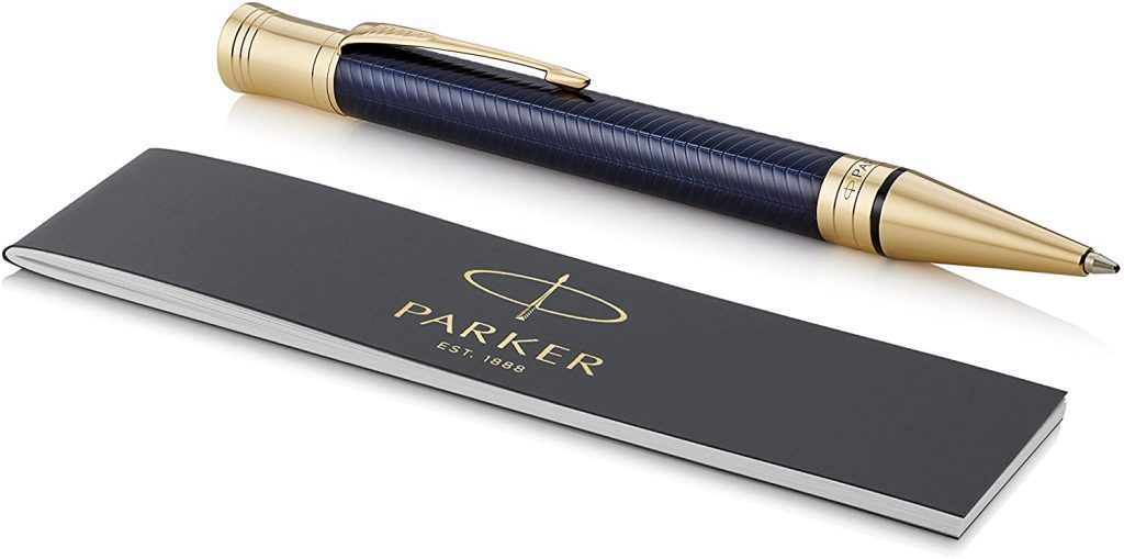 PARKER Duofold Ballpoint Pen, Prestige Blue Chevron with Medium Point Black Ink Refill_best luxury pens