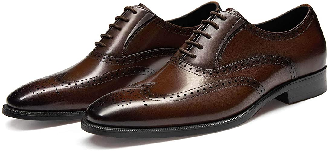 FRASOICUS Mens Dress Shoes with Genuine Leather in Classic Brogue Elastic Band Oxford Formal Shoes for Me44