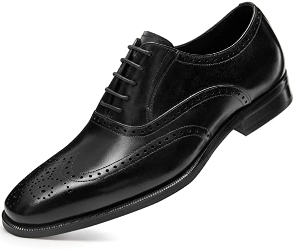 FRASOICUS Mens Dress Shoes with Genuine Leather in Classic Brogue Elastic Band Oxford Formal Shoes for Men3