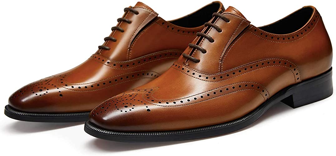 FRASOICUS Mens Dress Shoes with Genuine Leather in Classic Brogue Elastic Band Oxford Formal Shoes for Men5