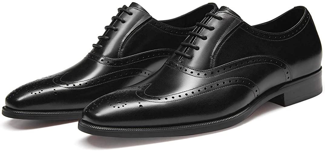 FRASOICUS Mens Dress Shoes with Genuine Leather in Classic Brogue Elastic Band Oxford Formal Shoes for Men6